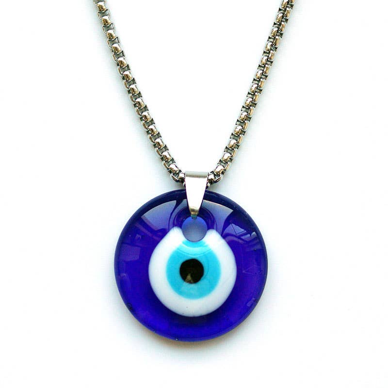 Evil Eye Necklace with Chain, Glass 7/8" dia