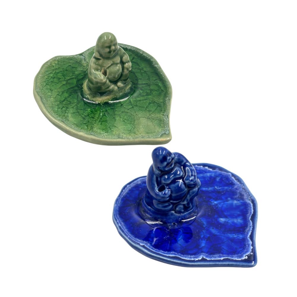 Buddha on Leaf Ceramic Incense Holder - Assorted