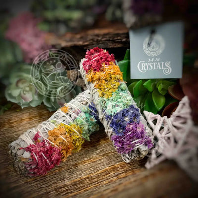 7 Chakra Mullein Flowers And Sage 4’ - California Meditation Self Care Smudge Stick