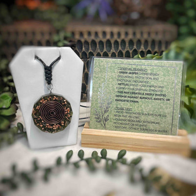 Orgonite Pendant - Green Jasper + Nettles - Greensteel