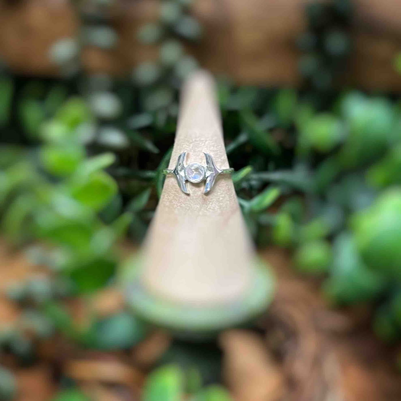 Rainbow Moonstone / Dolphin Tail - Sterling Silver Ring
