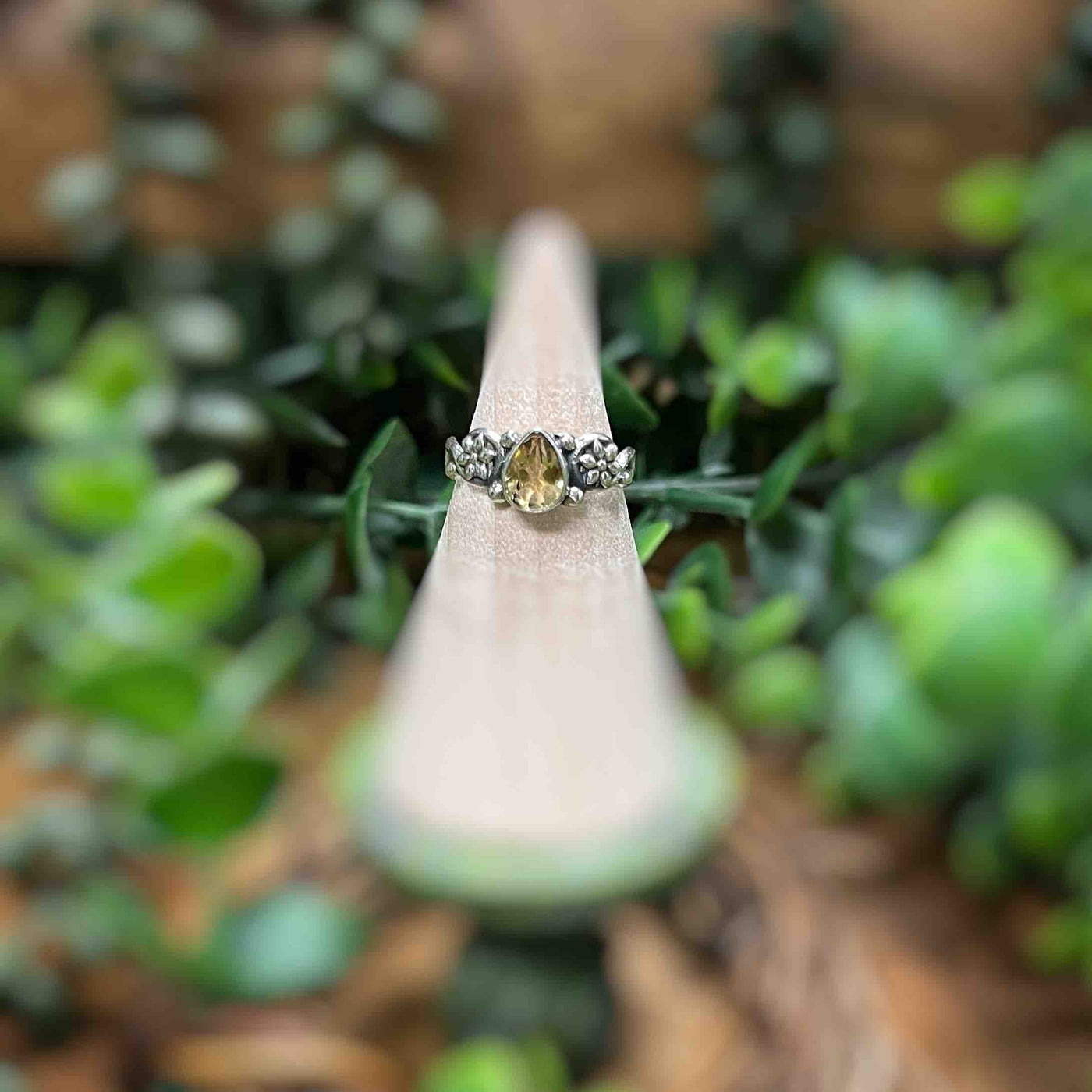 Citrine w/ Flowers - Sterling Silver Ring