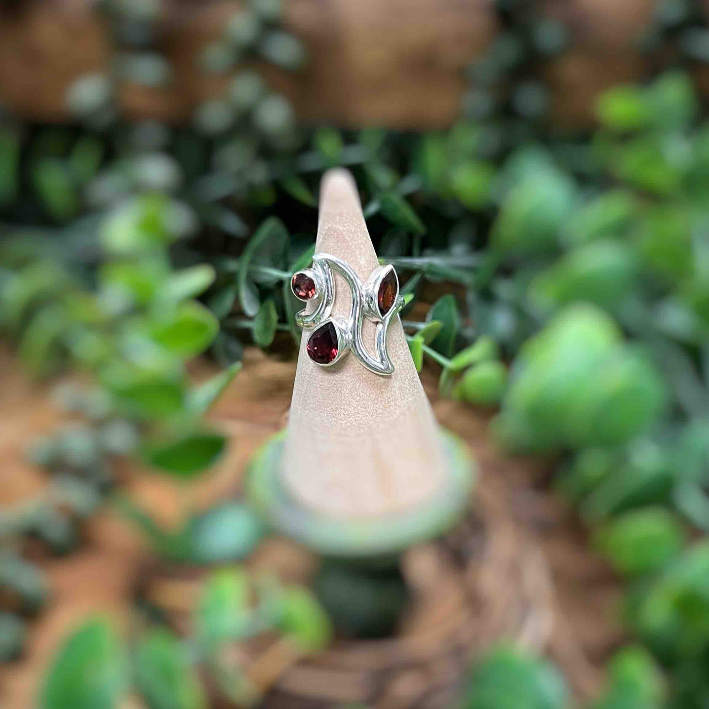 Garnet 3 Stone - Sterling Silver Ring
