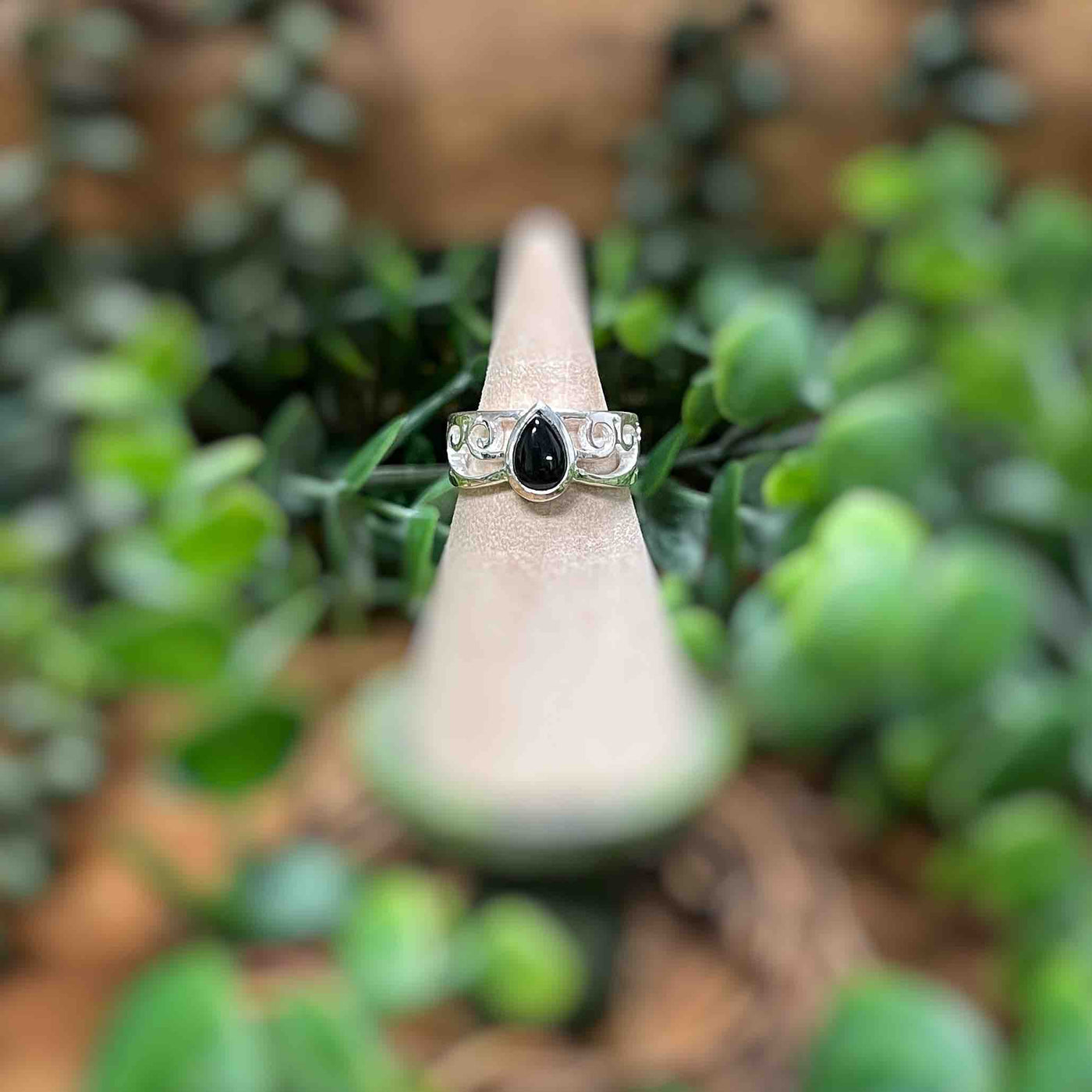 Black Onyx - Crown Style - Sterling Silver Ring