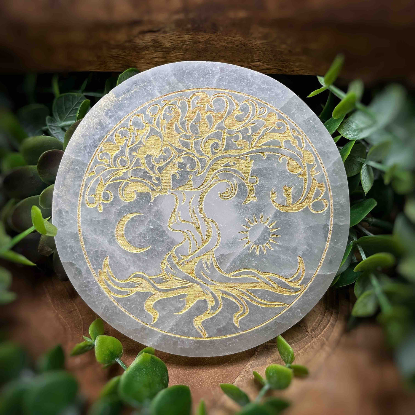 Selenite - Tree of Life Sun & Moon - Charging Plate - 4.25"