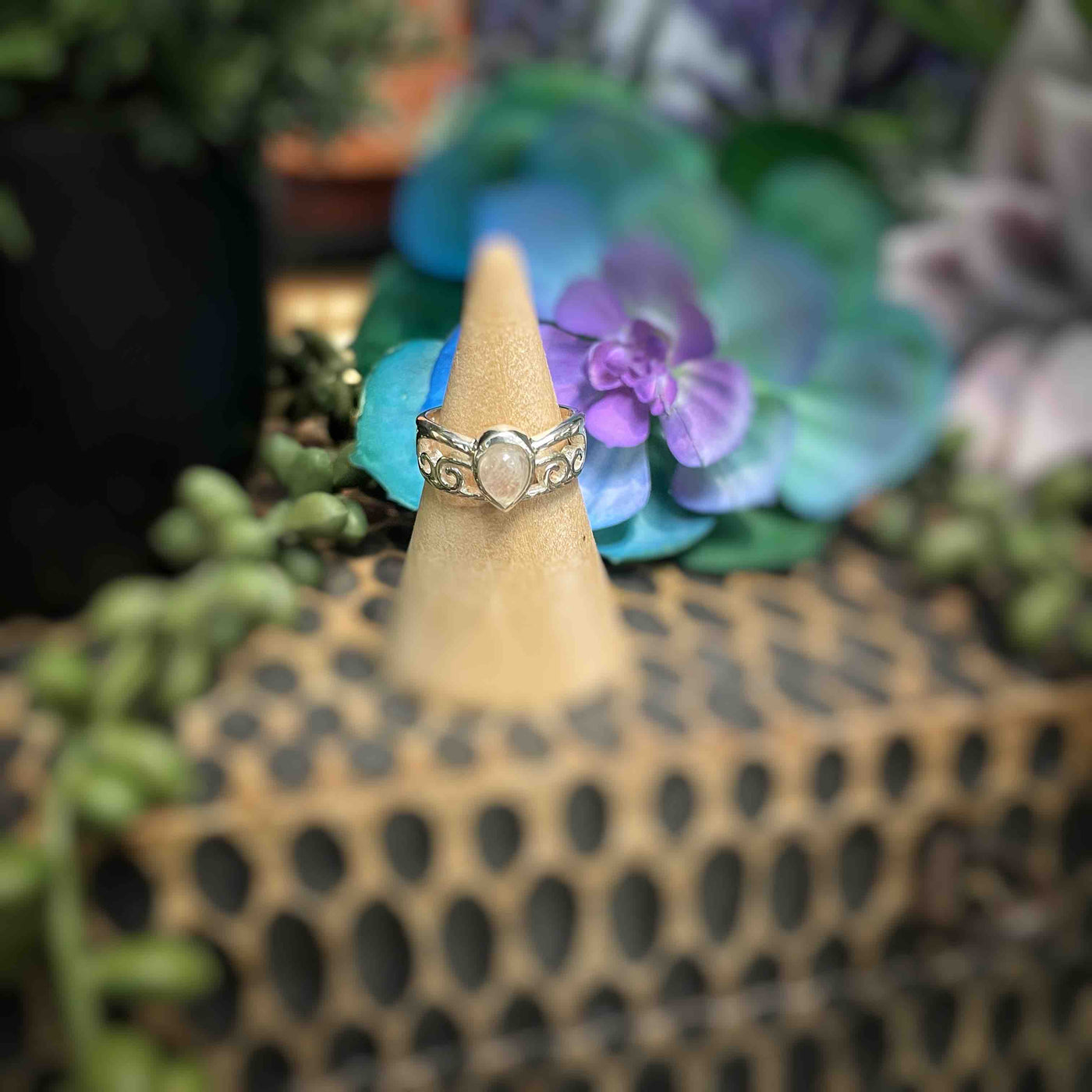 Rainbow Moonstone - Crown Style - Sterling Silver Ring