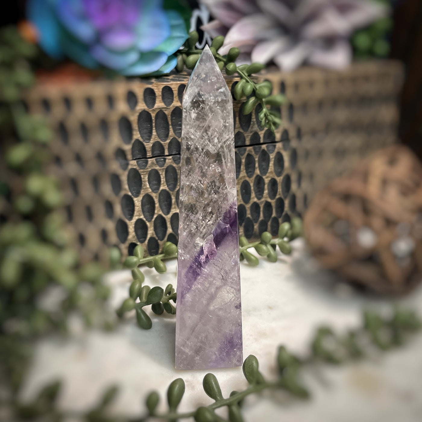 Amethyst w/ Phantom Amethyst  - Tower, Point, Obelisk - 4.5"