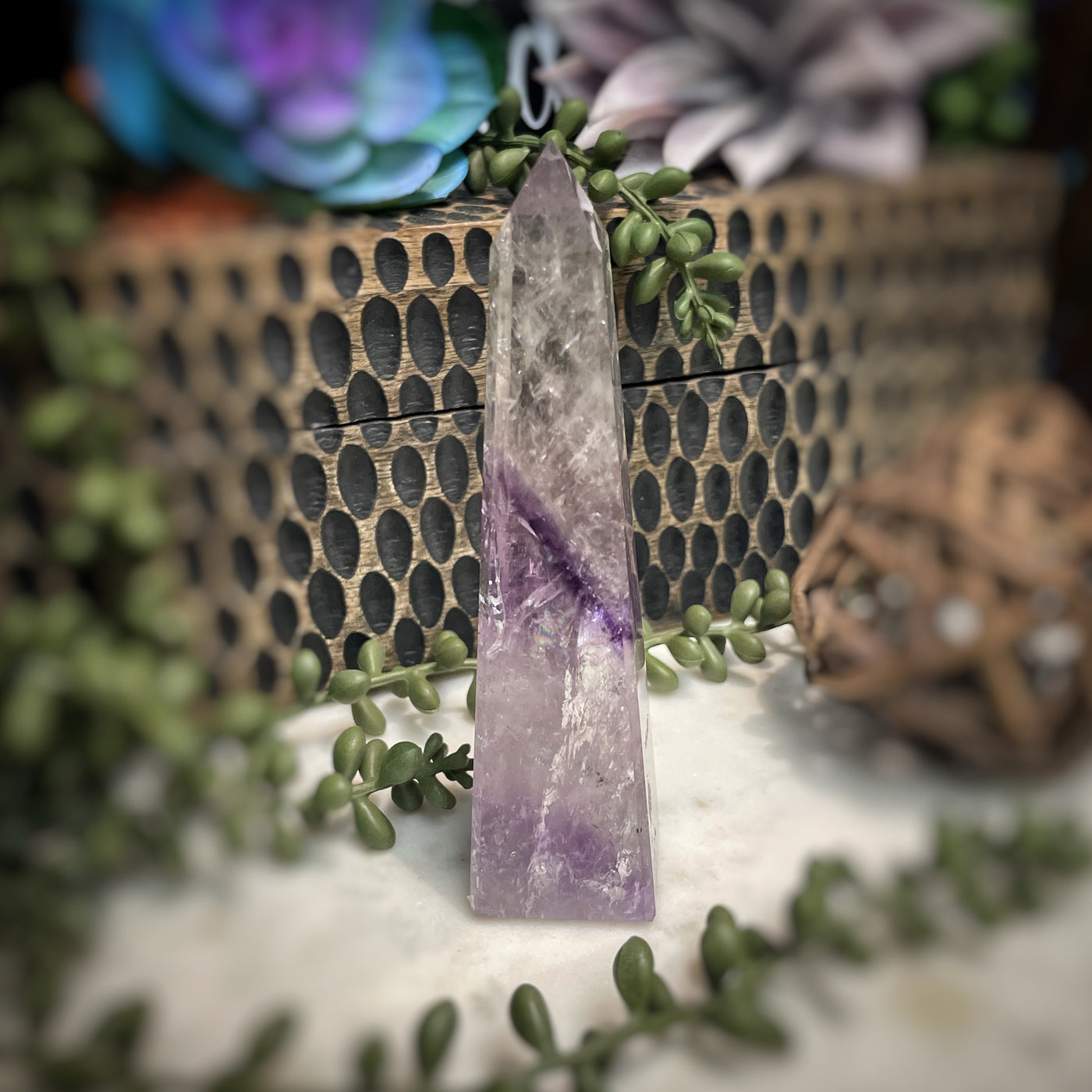 Amethyst w/ Phantom Amethyst  - Tower, Point, Obelisk - 4.5"