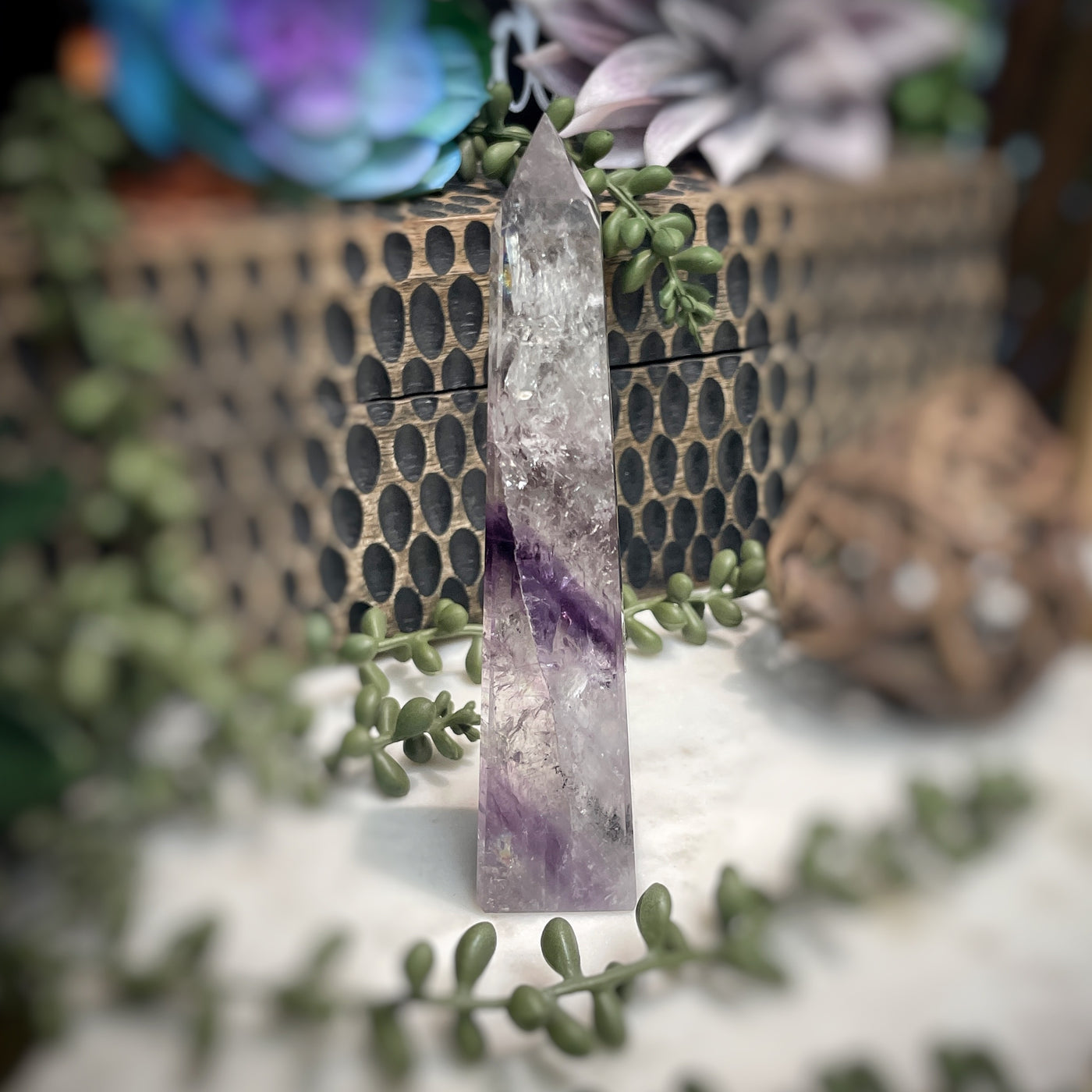 Amethyst w/ Phantom Amethyst  - Tower, Point, Obelisk - 5"