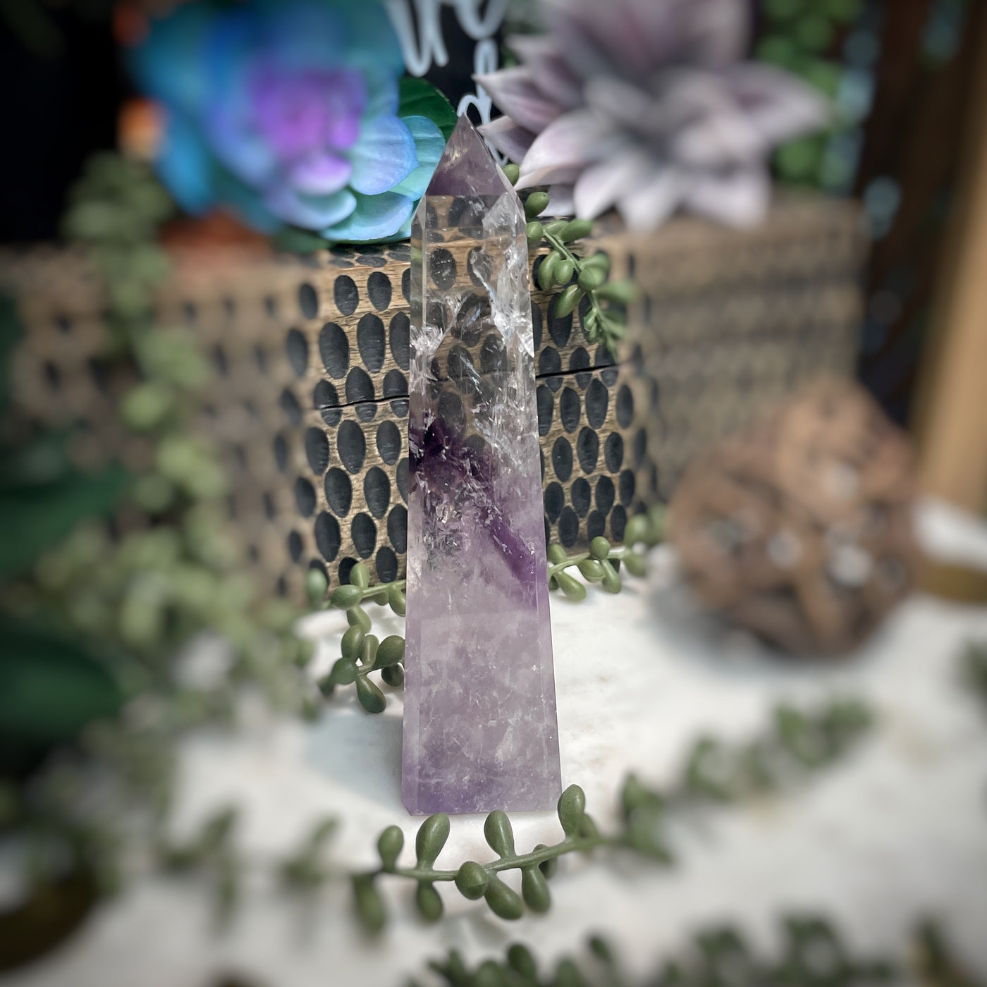 Amethyst w/ Phantom Amethyst  - Tower, Point, Obelisk - 5.5"