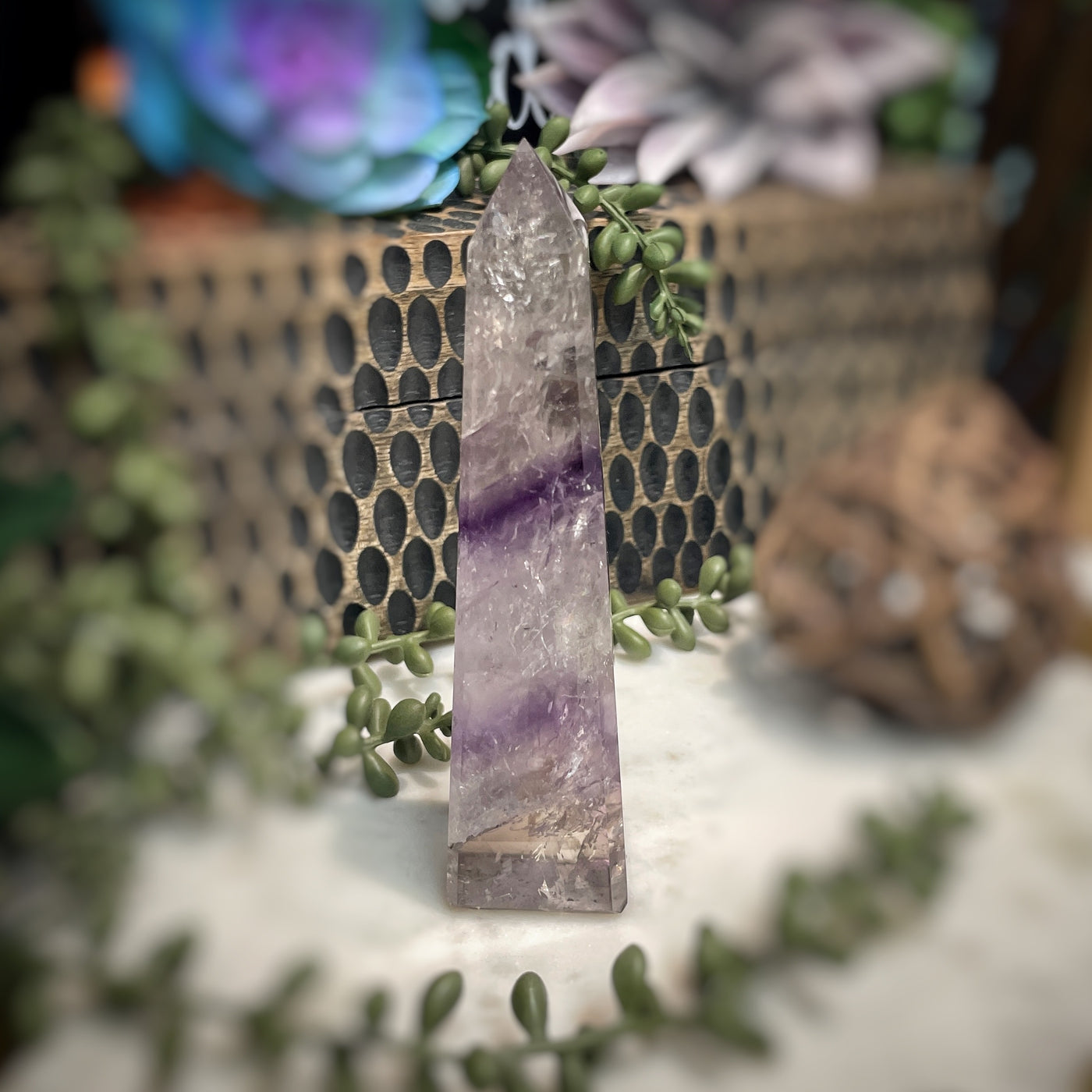 Amethyst w/ Phantom Amethyst  - Tower, Point, Obelisk - 5"
