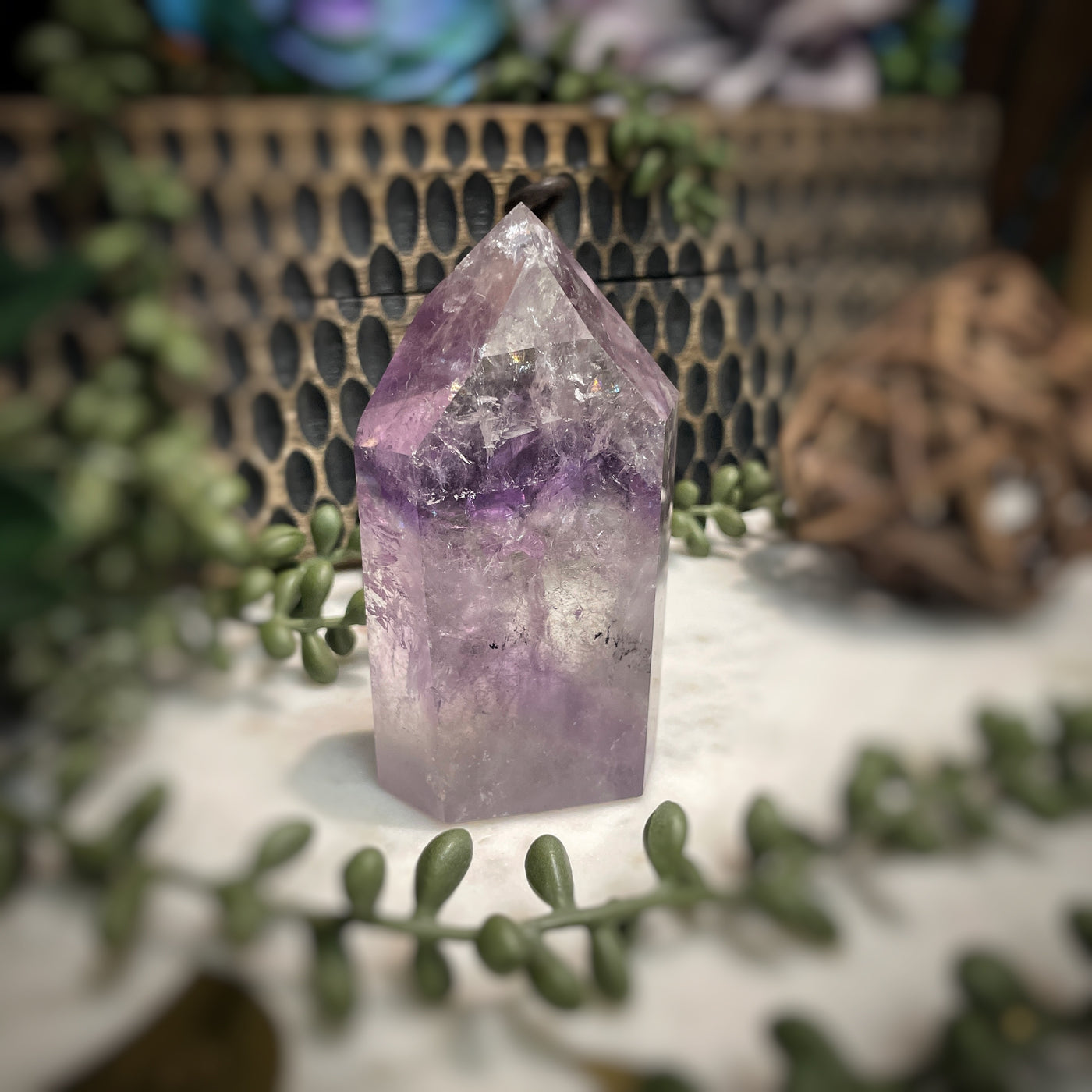 Amethyst w/ Phantom Amethyst  - Tower, Point, Obelisk - 3.5"