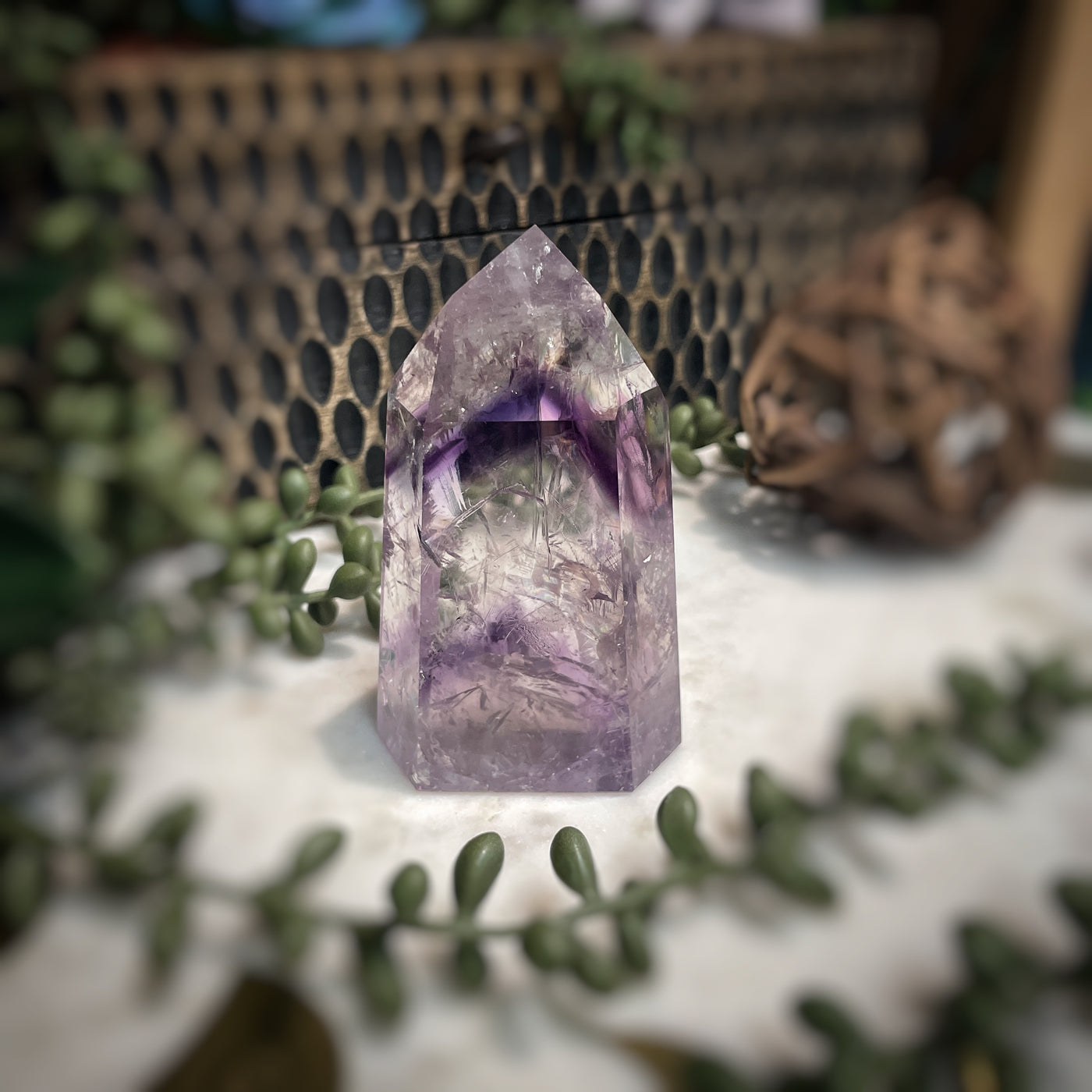 Amethyst w/ Phantom Amethyst  - Tower, Point, Obelisk - 3.25"