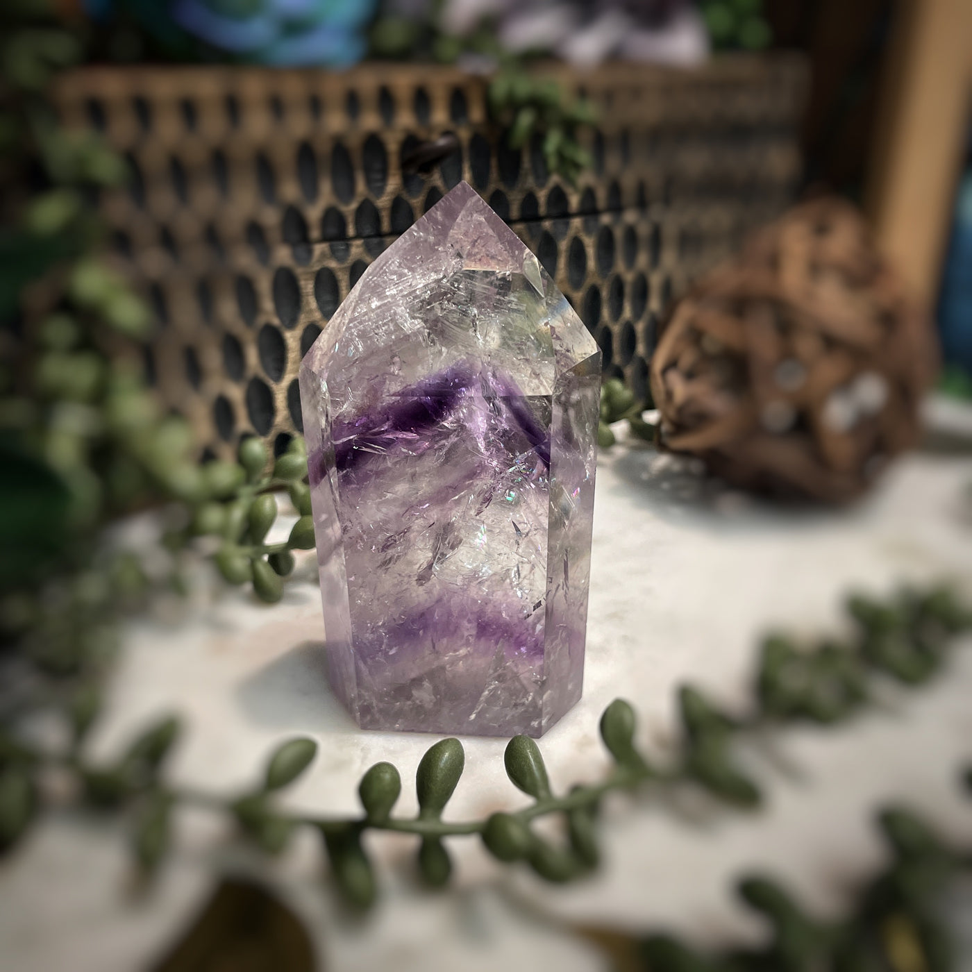 Amethyst w/ Phantom Amethyst  - Tower, Point, Obelisk - 3.5"