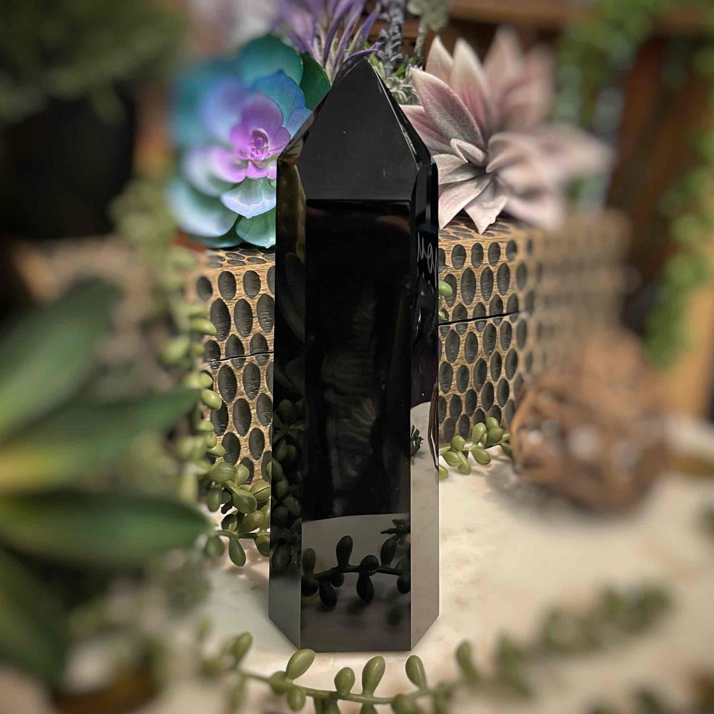 Black Obsidian  - Tower, Point, Obelisk - 6.75"
