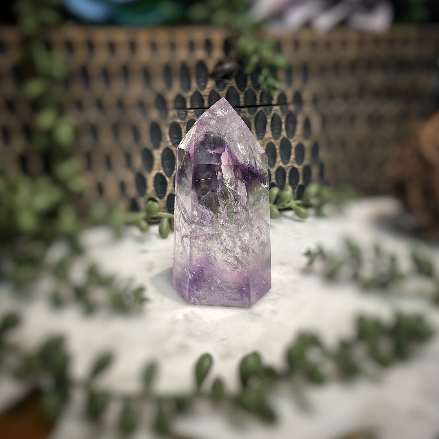 Amethyst w/ Phantom Amethyst  - Tower, Point, Obelisk - 3"