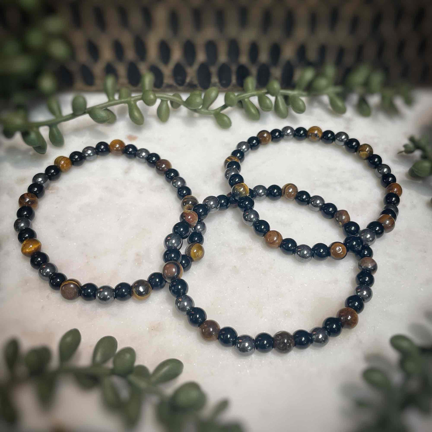 Multi - Black Obsidian, Hematite, Tiger Eye - 6 - 7mm Bracelet