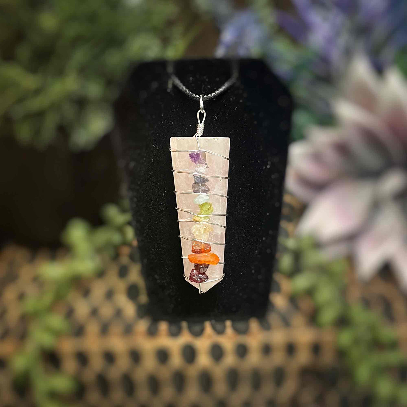 Rose Quartz - Wire Wrapped Point w/ Chakra Stones - Necklace
