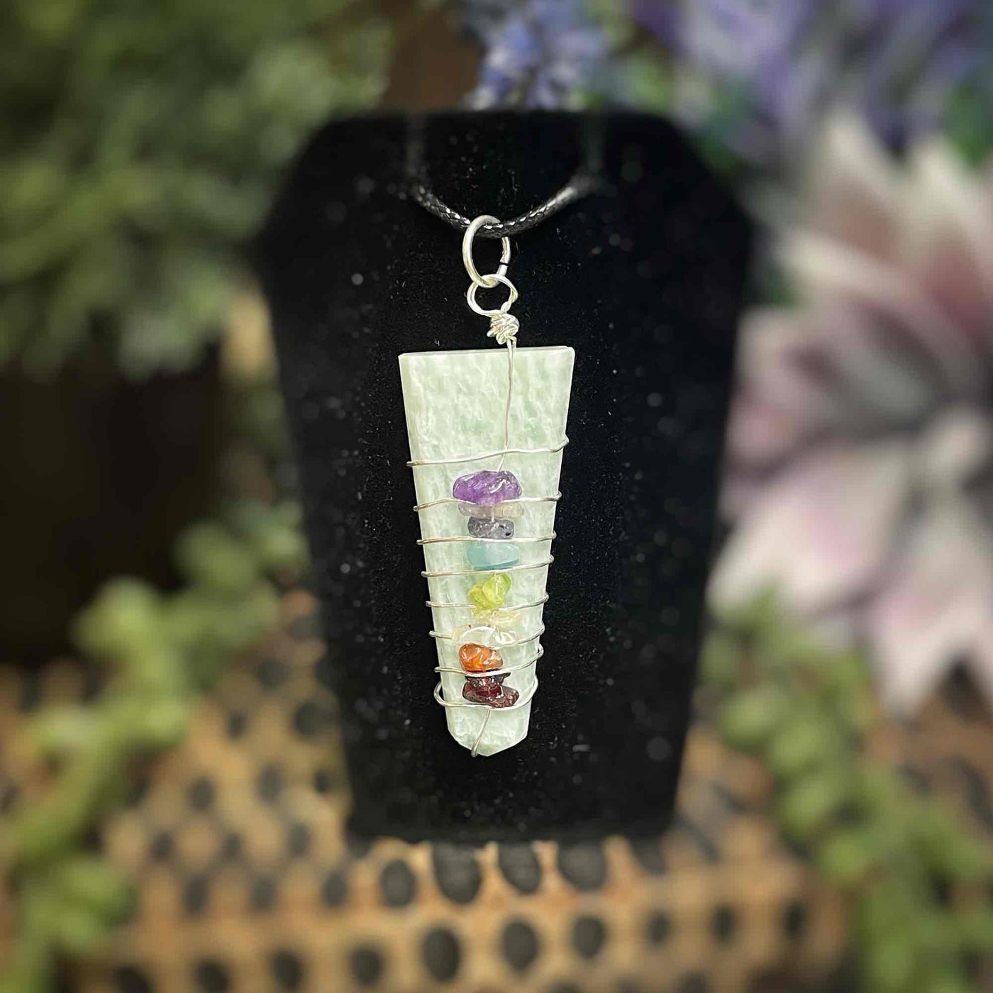 Amazonite - Wire Wrapped Point w/ Chakra Stones - Necklace