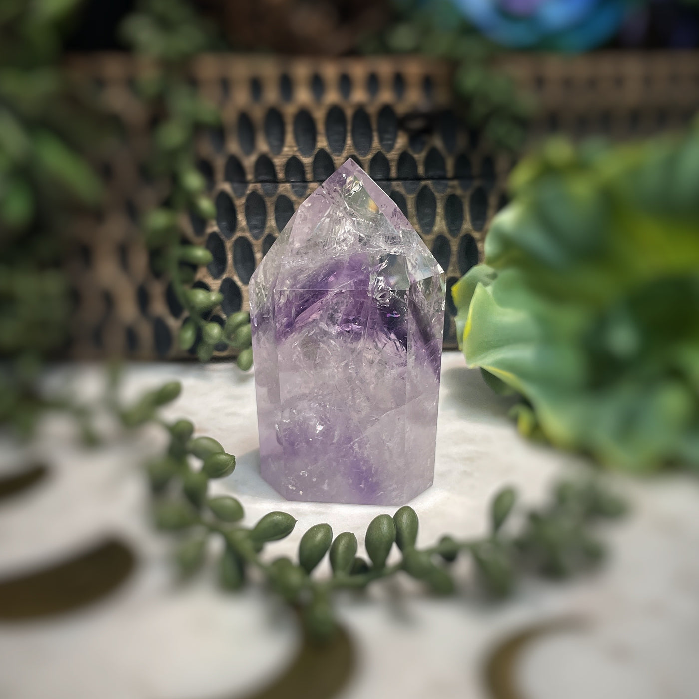 Amethyst w/ Phantom Amethyst  - Tower, Point, Obelisk - 3"