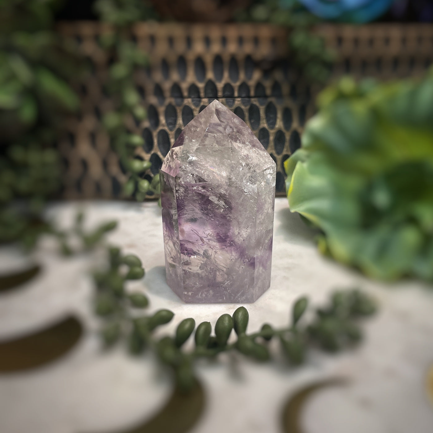 Amethyst w/ Phantom Amethyst  - Tower, Point, Obelisk - 3"