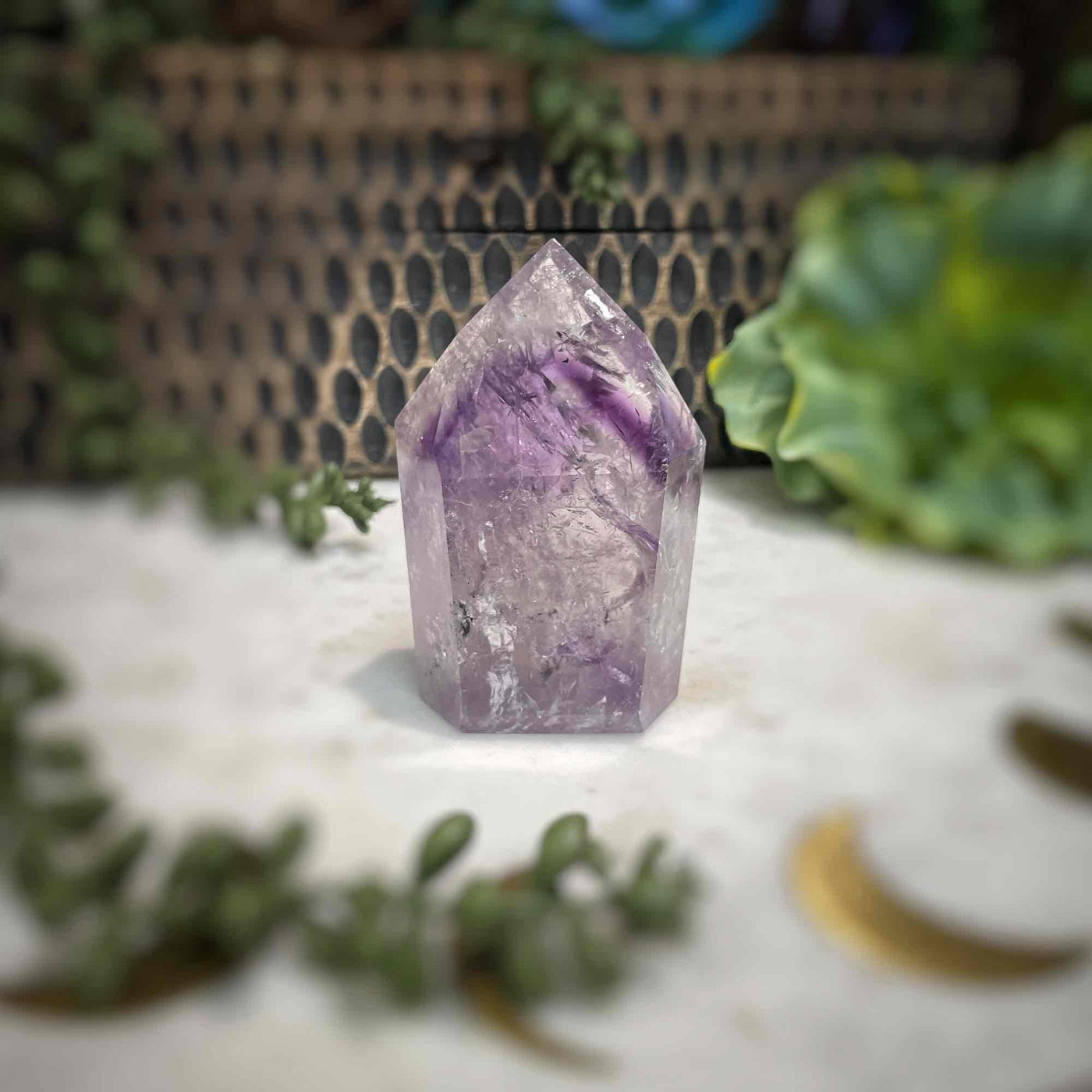 Amethyst w/ Phantom Amethyst  - Tower, Point, Obelisk - 3"