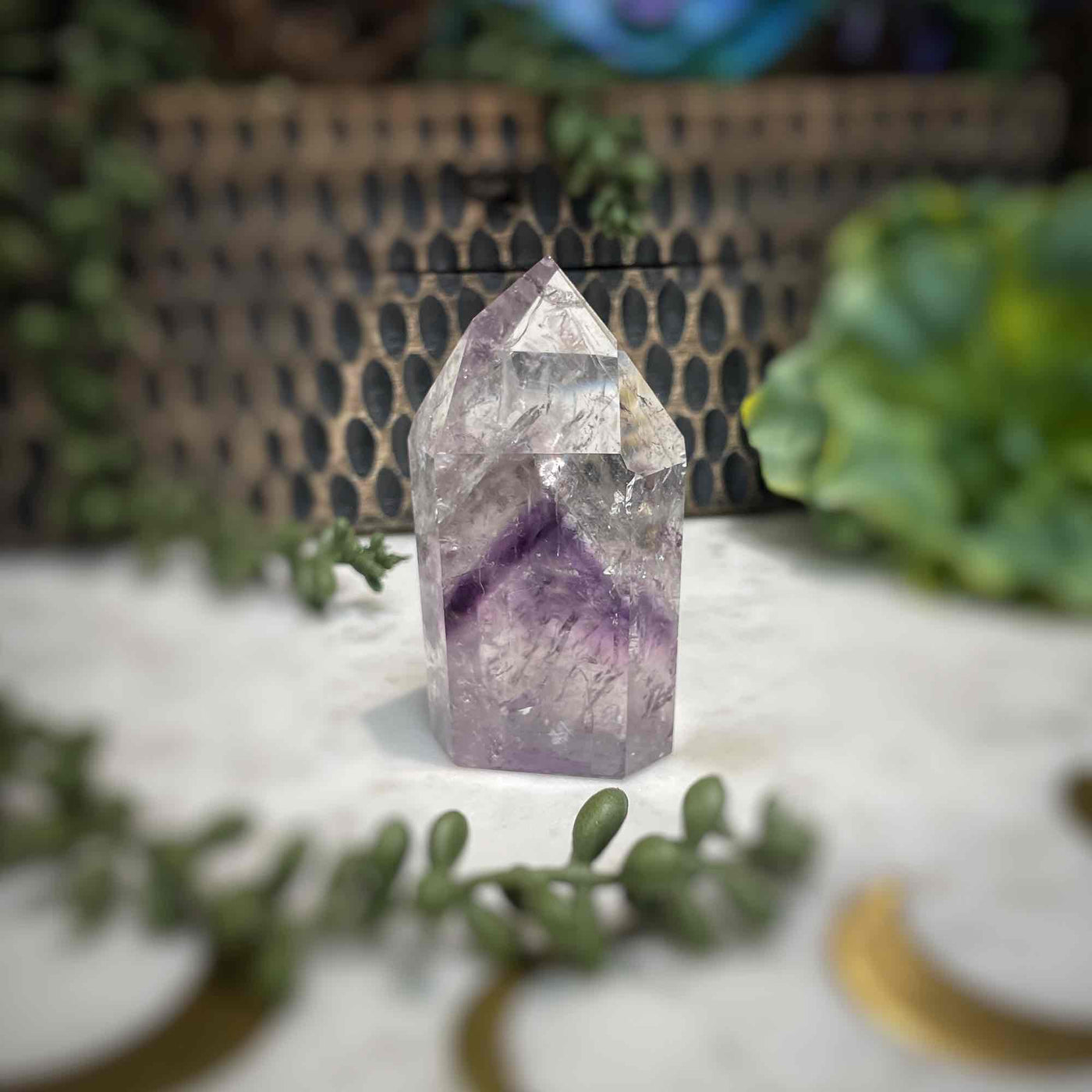 Amethyst w/ Phantom Amethyst  - Tower, Point, Obelisk - 3"