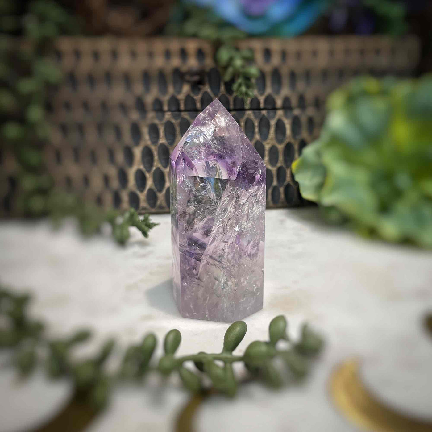 Amethyst w/ Phantom Amethyst  - Tower, Point, Obelisk - 3"