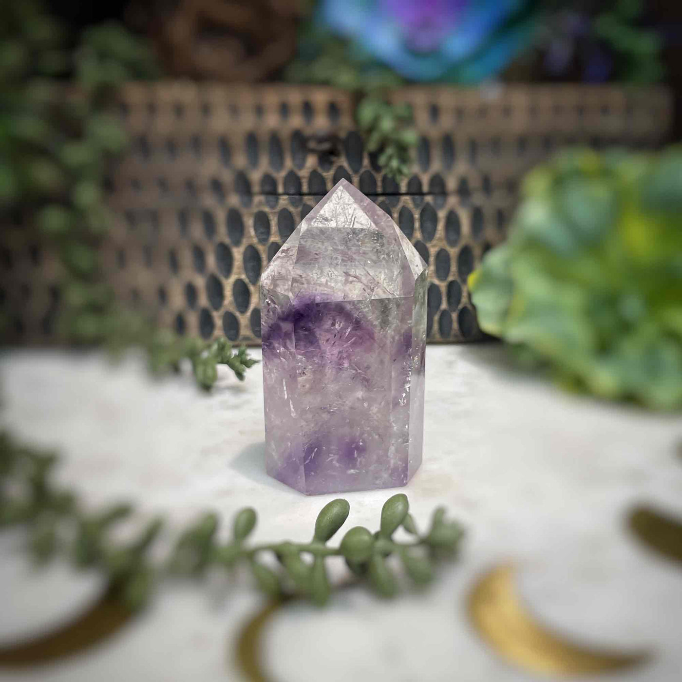 Amethyst w/ Phantom Amethyst  - Tower, Point, Obelisk - 3"