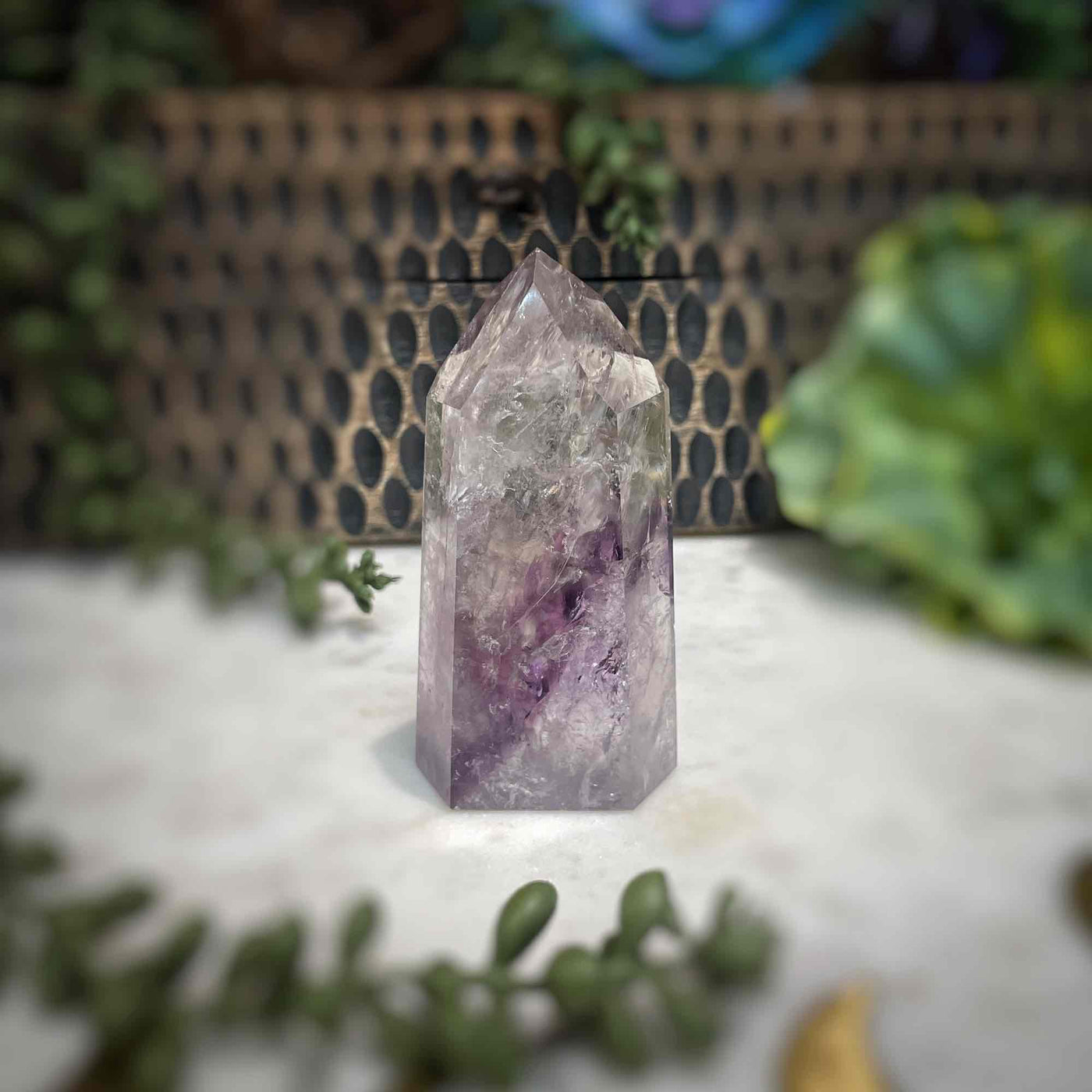 Amethyst w/ Phantom Amethyst  - Tower, Point, Obelisk - 3"