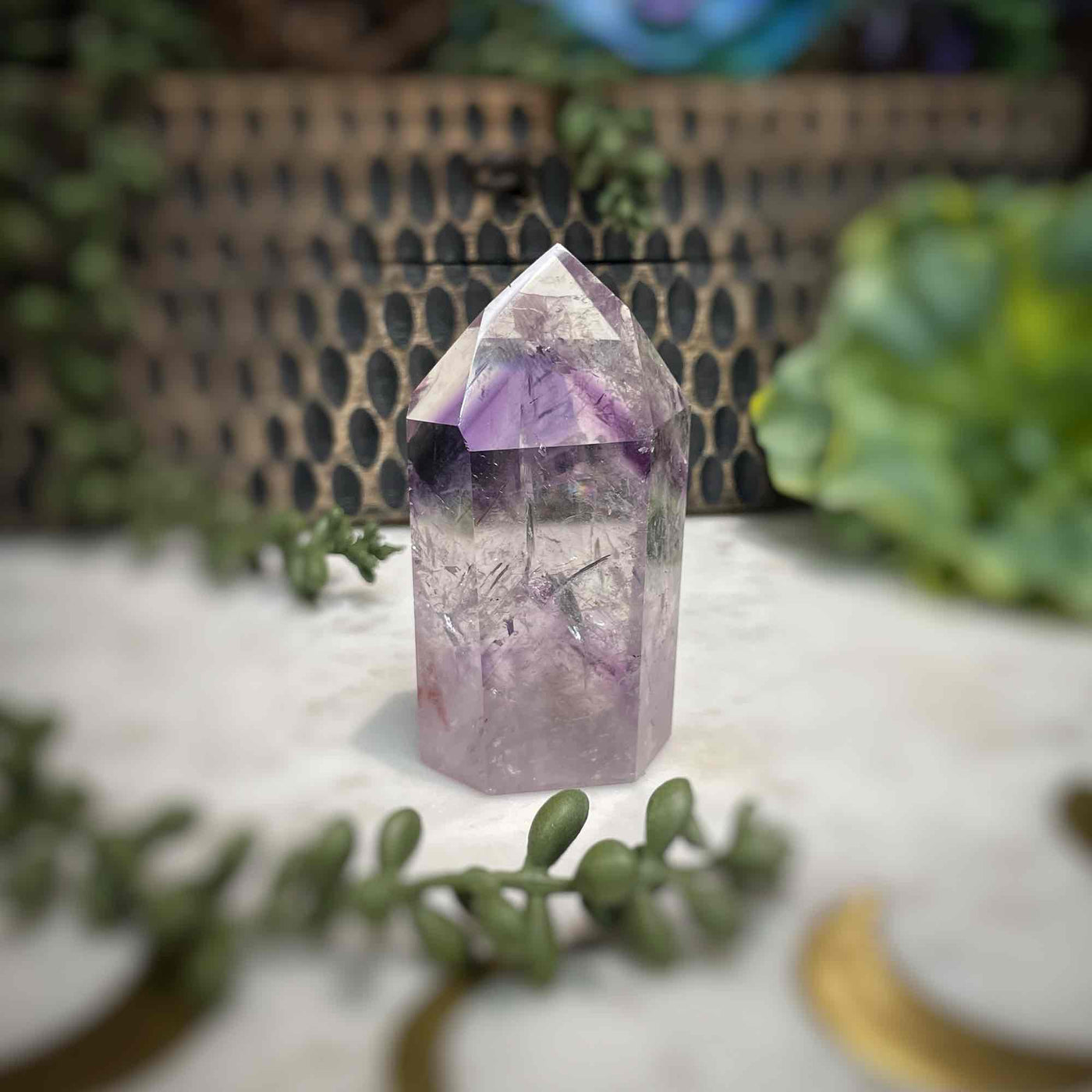 Amethyst w/ Phantom Amethyst  - Tower, Point, Obelisk - 3"