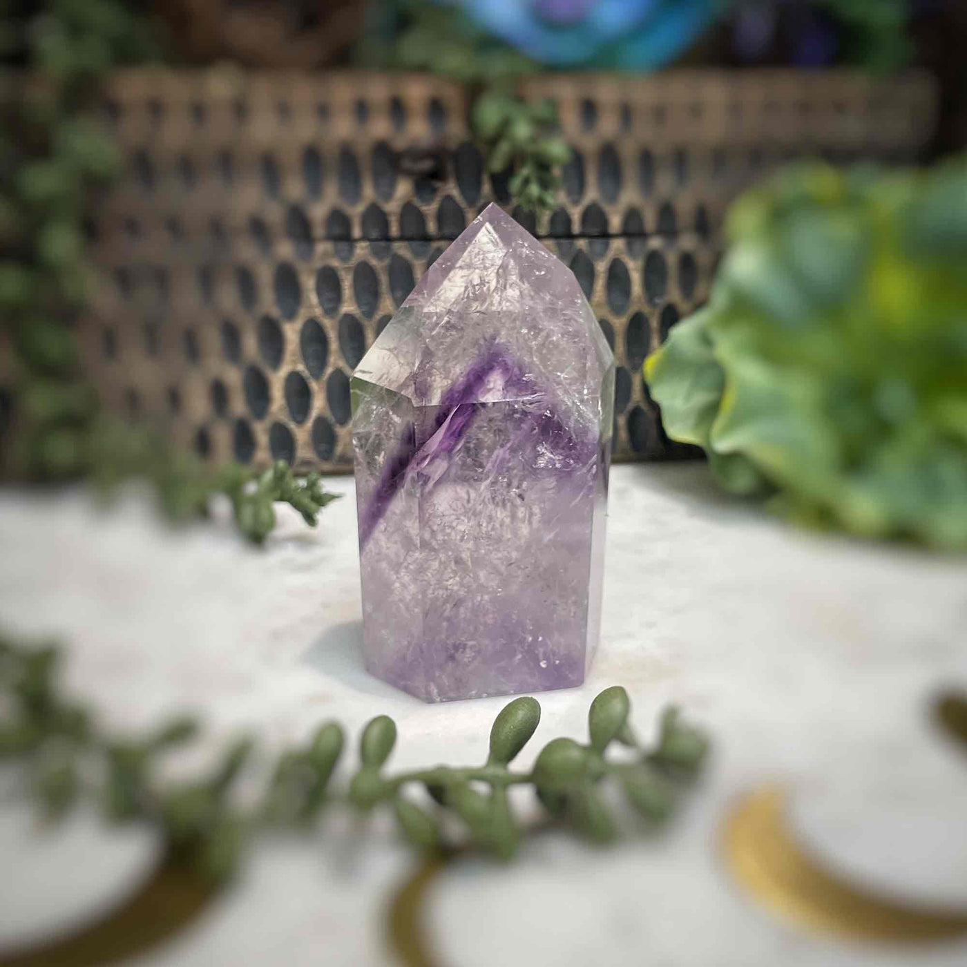 Amethyst w/ Phantom Amethyst  - Tower, Point, Obelisk - 3"