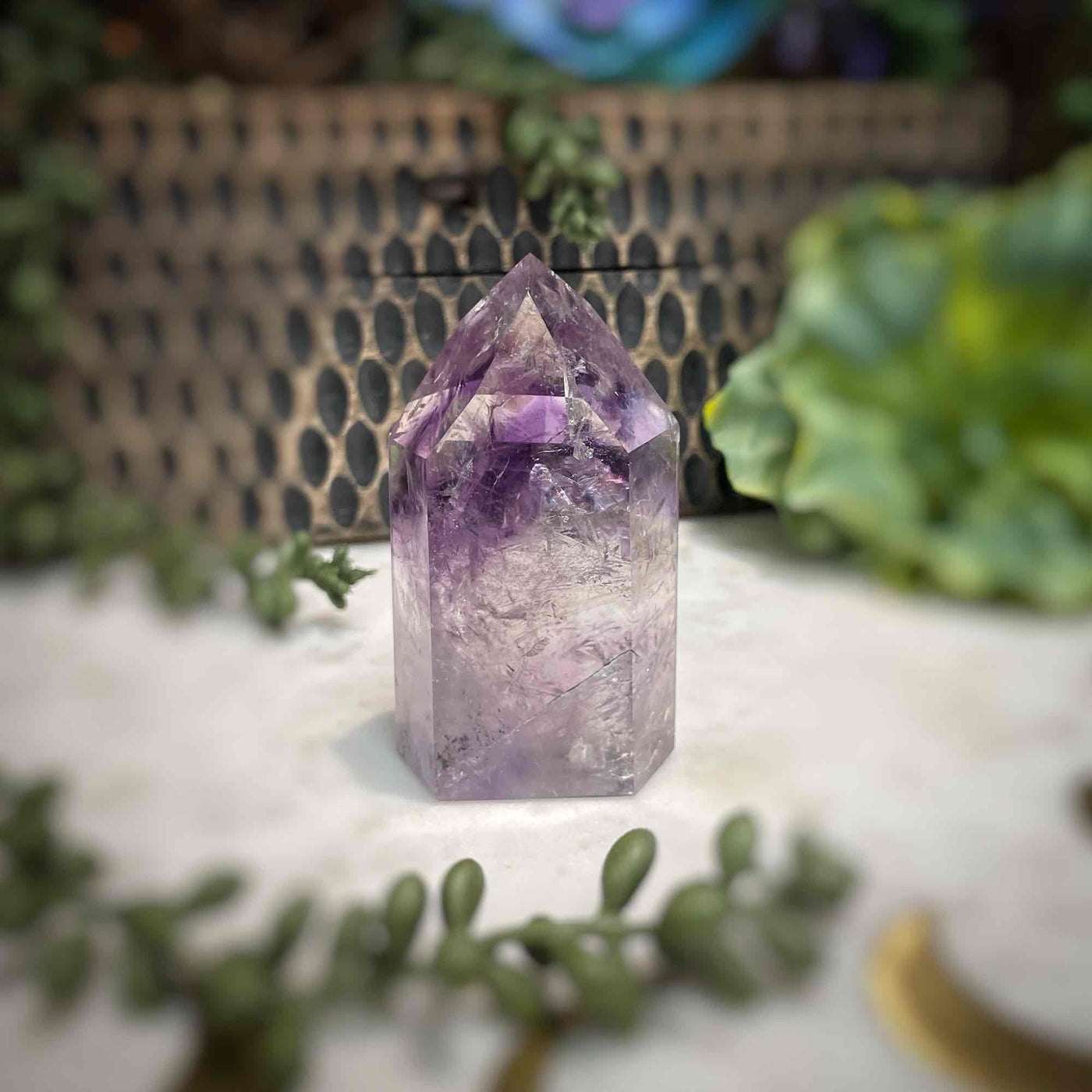Amethyst w/ Phantom Amethyst  - Tower, Point, Obelisk - 3"