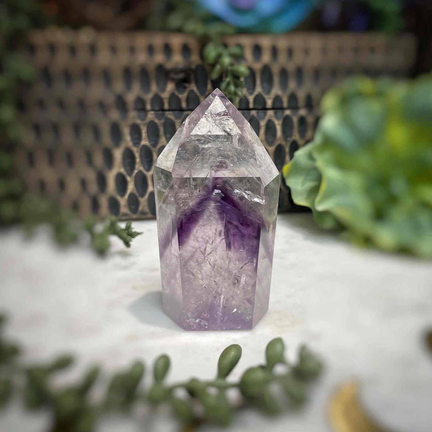 Amethyst w/ Phantom Amethyst  - Tower, Point, Obelisk - 3.25"