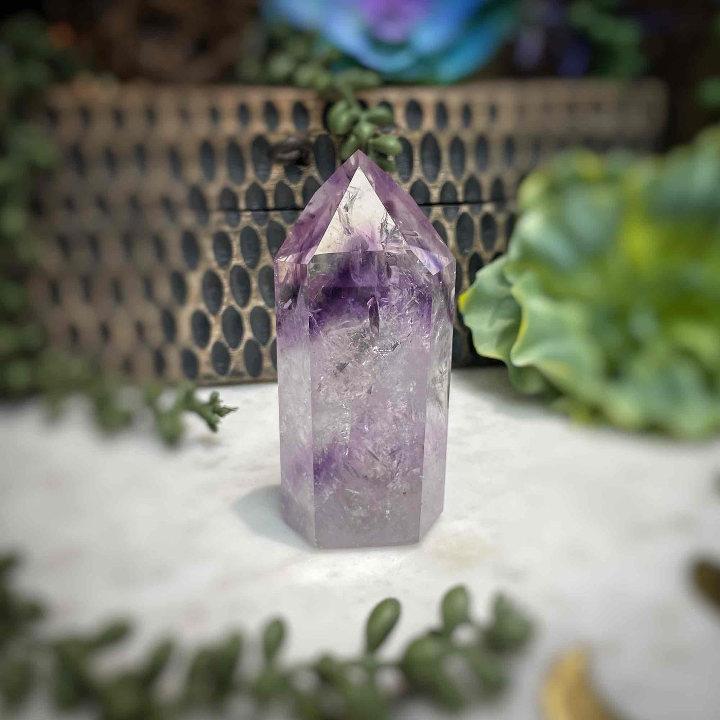 Amethyst w/ Phantom Amethyst  - Tower, Point, Obelisk - 3.5"