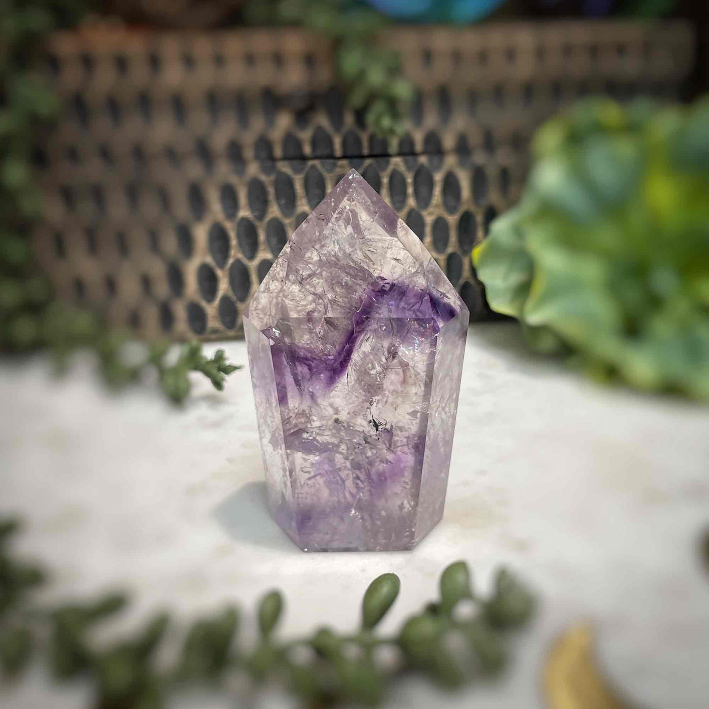 Amethyst w/ Phantom Amethyst  - Tower, Point, Obelisk - 3"
