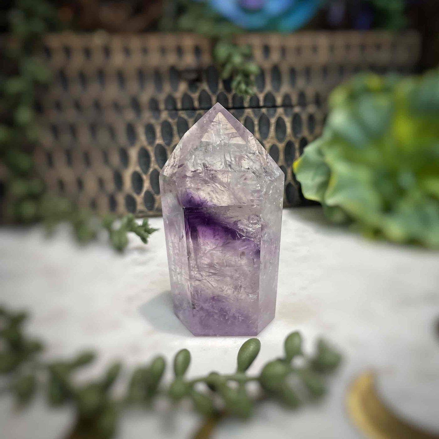 Amethyst w/ Phantom Amethyst  - Tower, Point, Obelisk - 3"