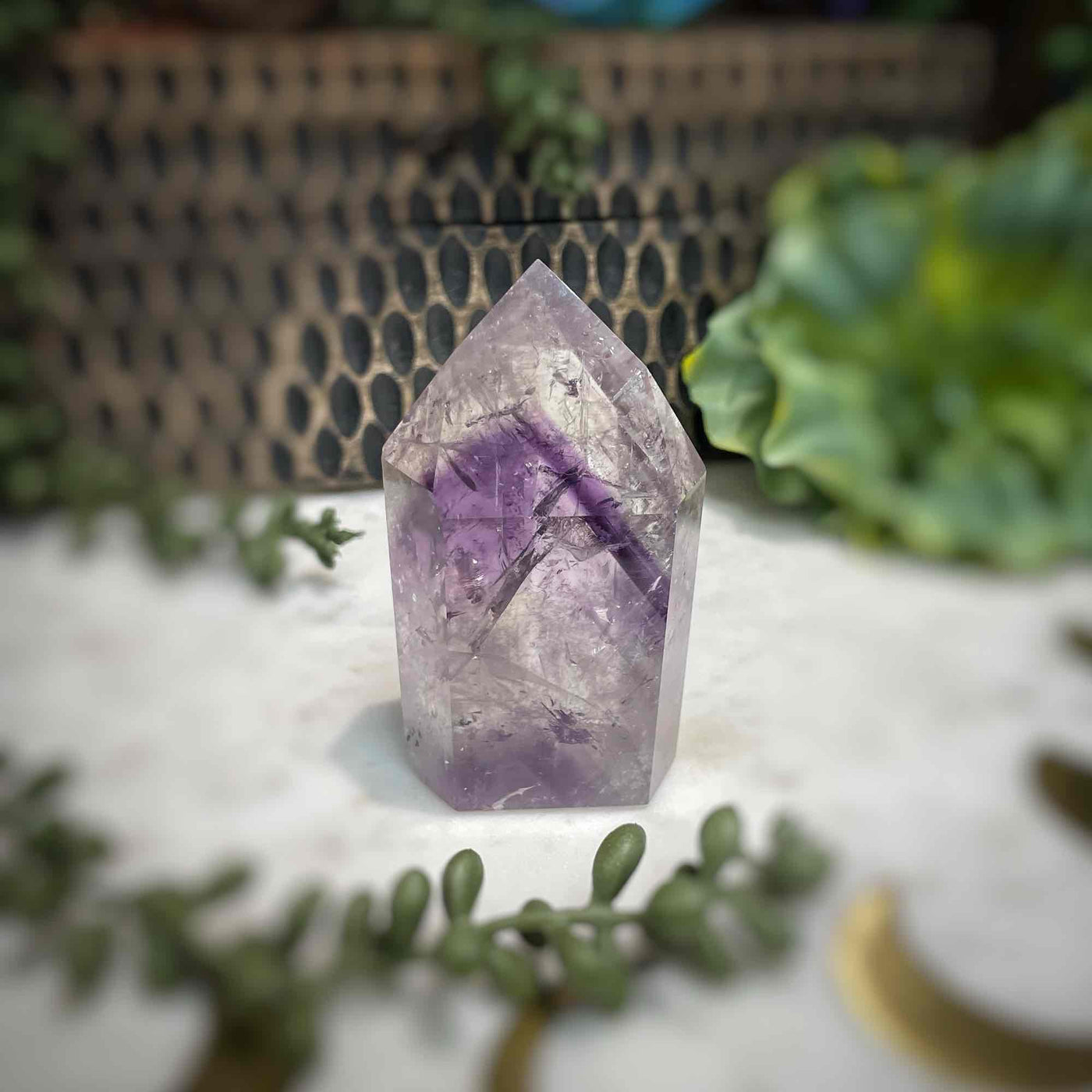Amethyst w/ Phantom Amethyst  - Tower, Point, Obelisk - 3"