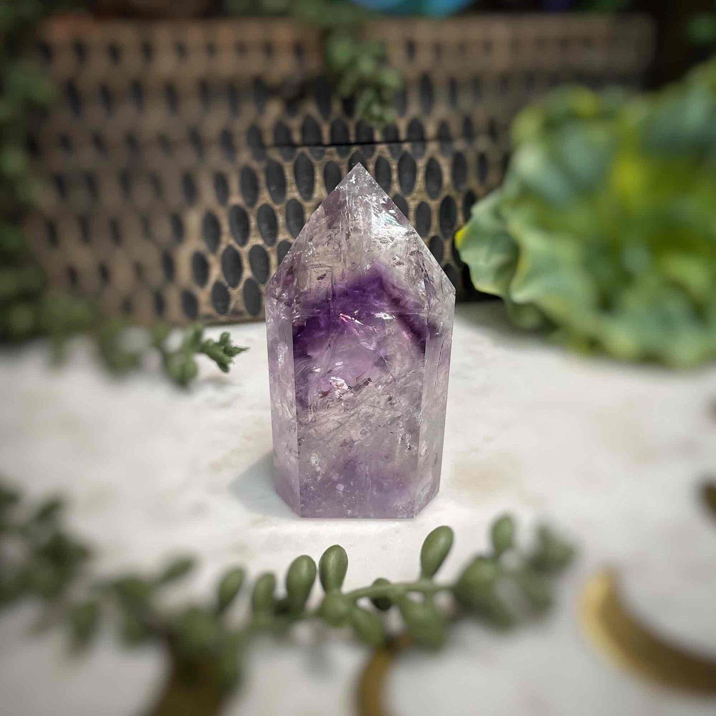 Amethyst w/ Phantom Amethyst  - Tower, Point, Obelisk - 3"
