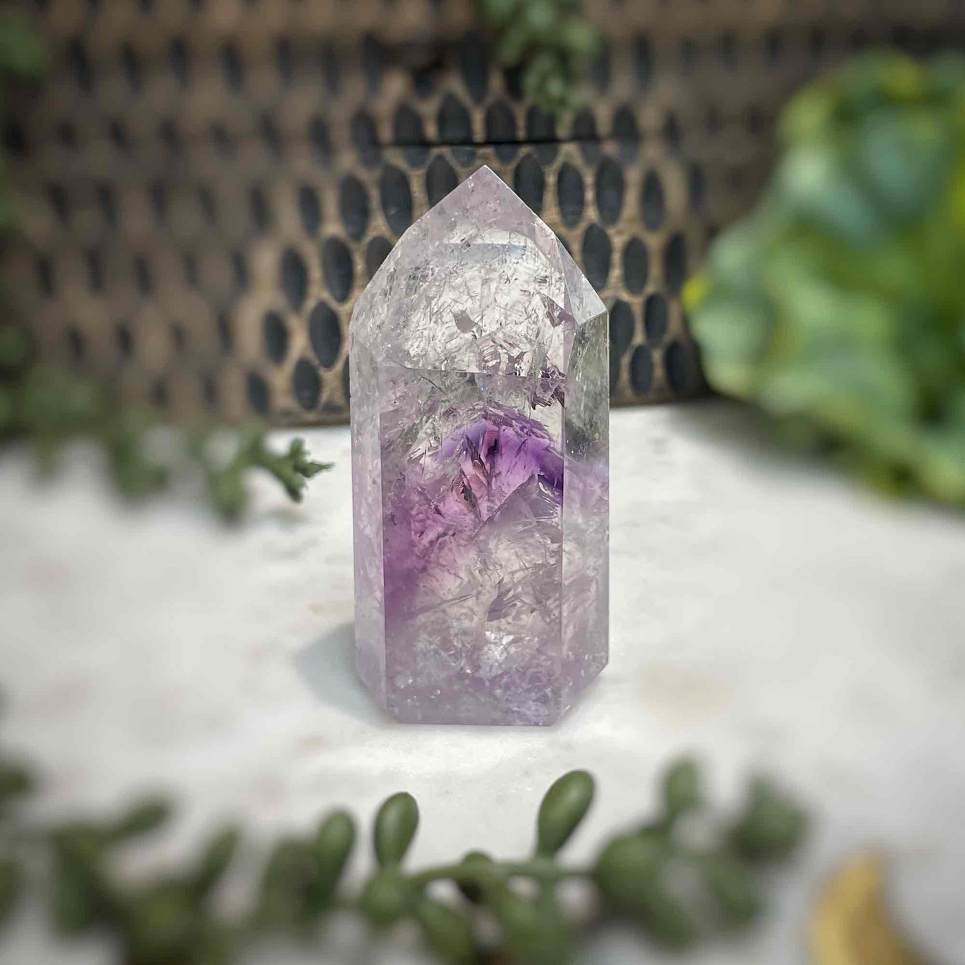 Amethyst w/ Phantom Amethyst  - Tower, Point, Obelisk - 3"