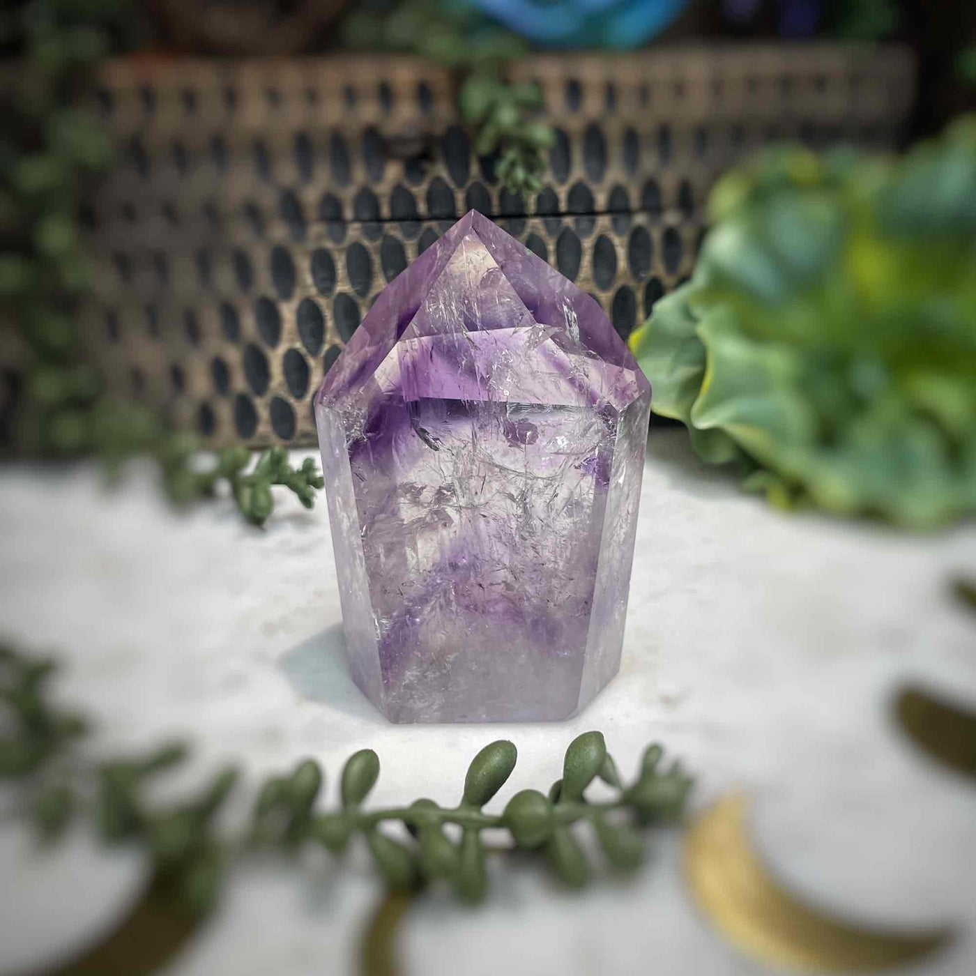 Amethyst w/ Phantom Amethyst  - Tower, Point, Obelisk - 3.25"