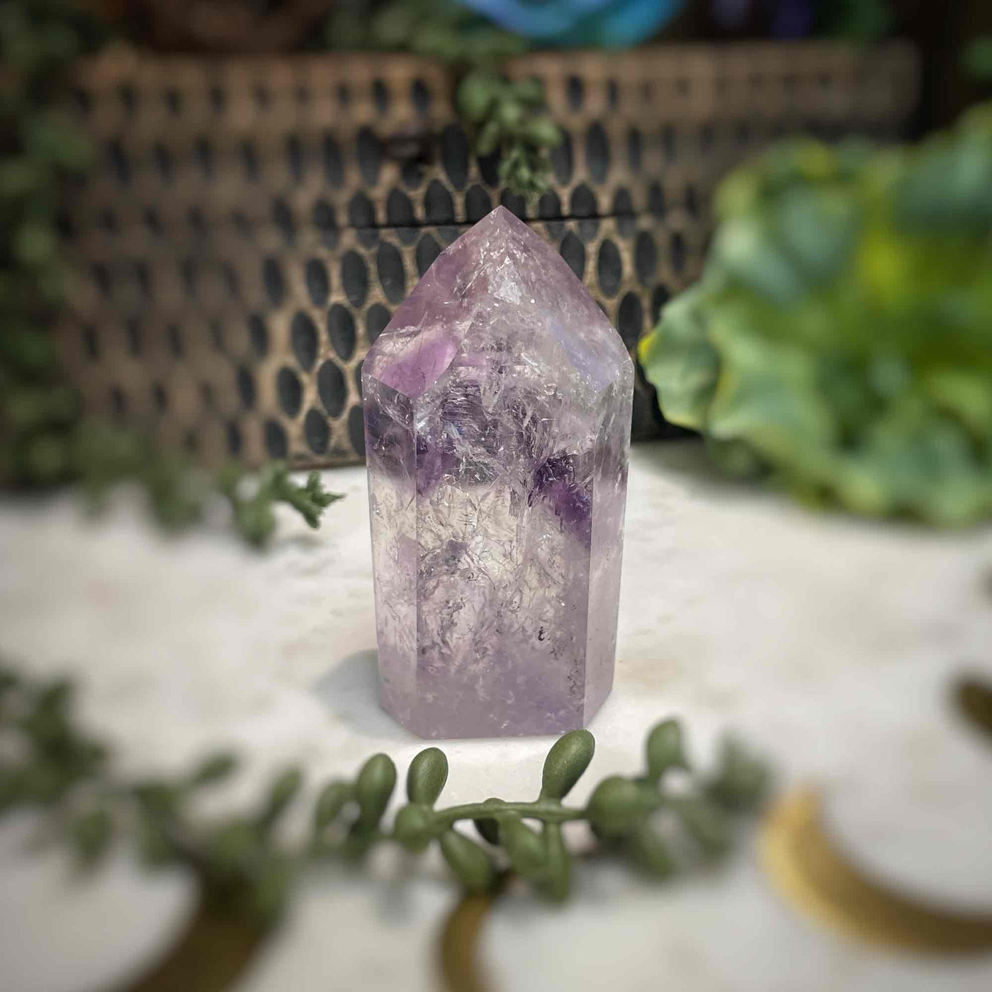 Amethyst w/ Phantom Amethyst  - Tower, Point, Obelisk - 3"