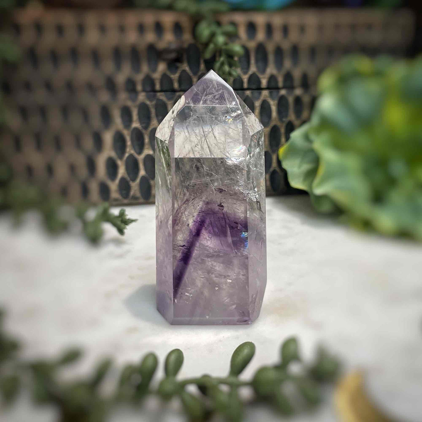 Amethyst w/ Phantom Amethyst  - Tower, Point, Obelisk - 3.25"