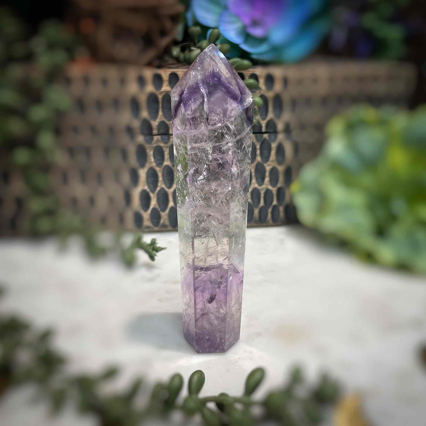 Amethyst w/ Phantom Amethyst  - Tower, Point, Obelisk - 4.5"