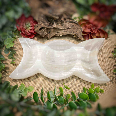 Selenite - Triple Moon Bowl / Dish - 7.25