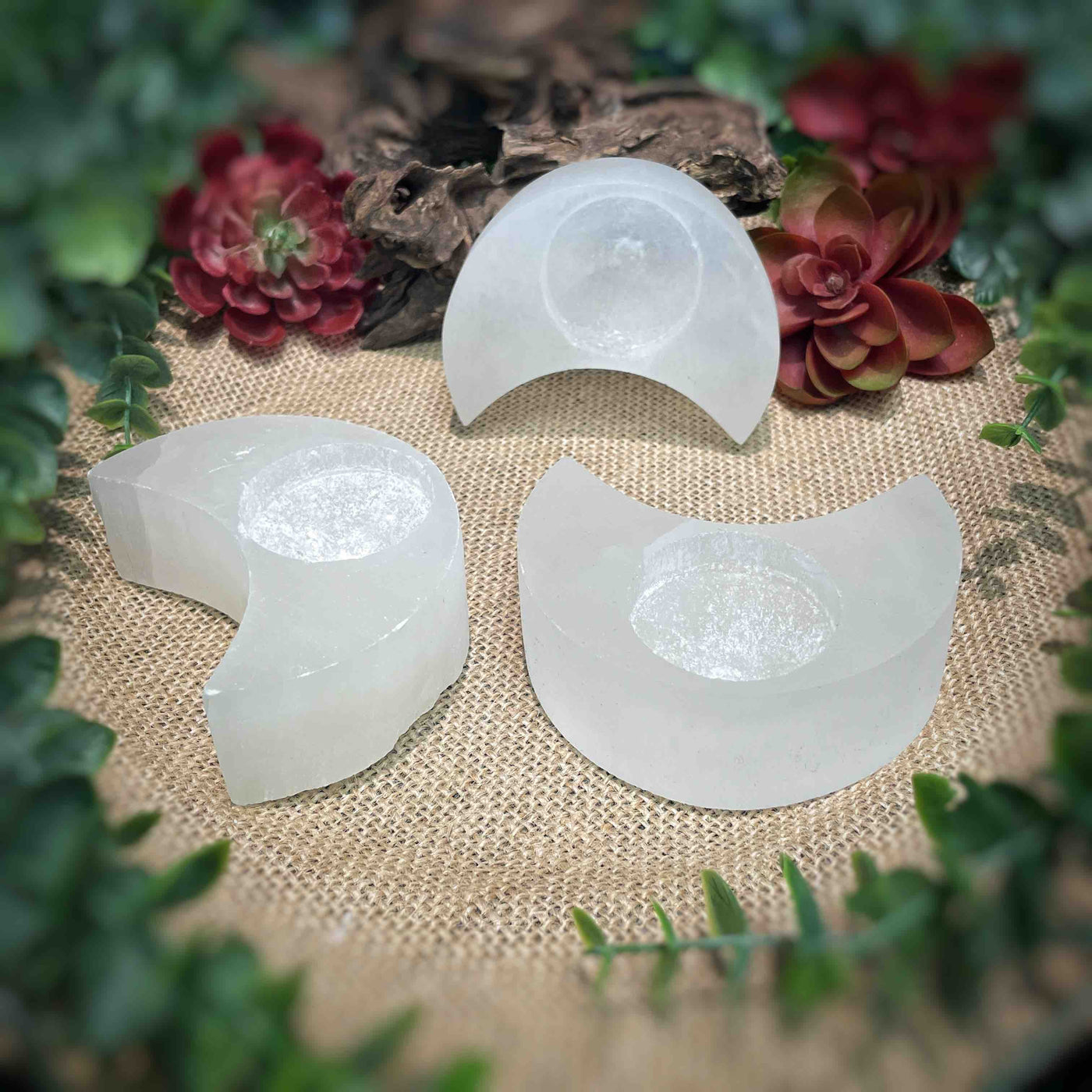 Selenite - Moon Tealight / Candle Holder - 3.5"