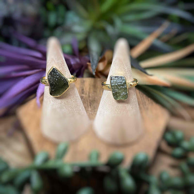 Moldavite - Gold Plated Sterling Silver Ring