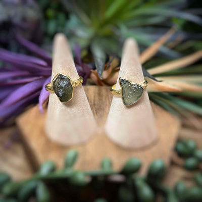 Moldavite - Gold Plated Sterling Silver Ring