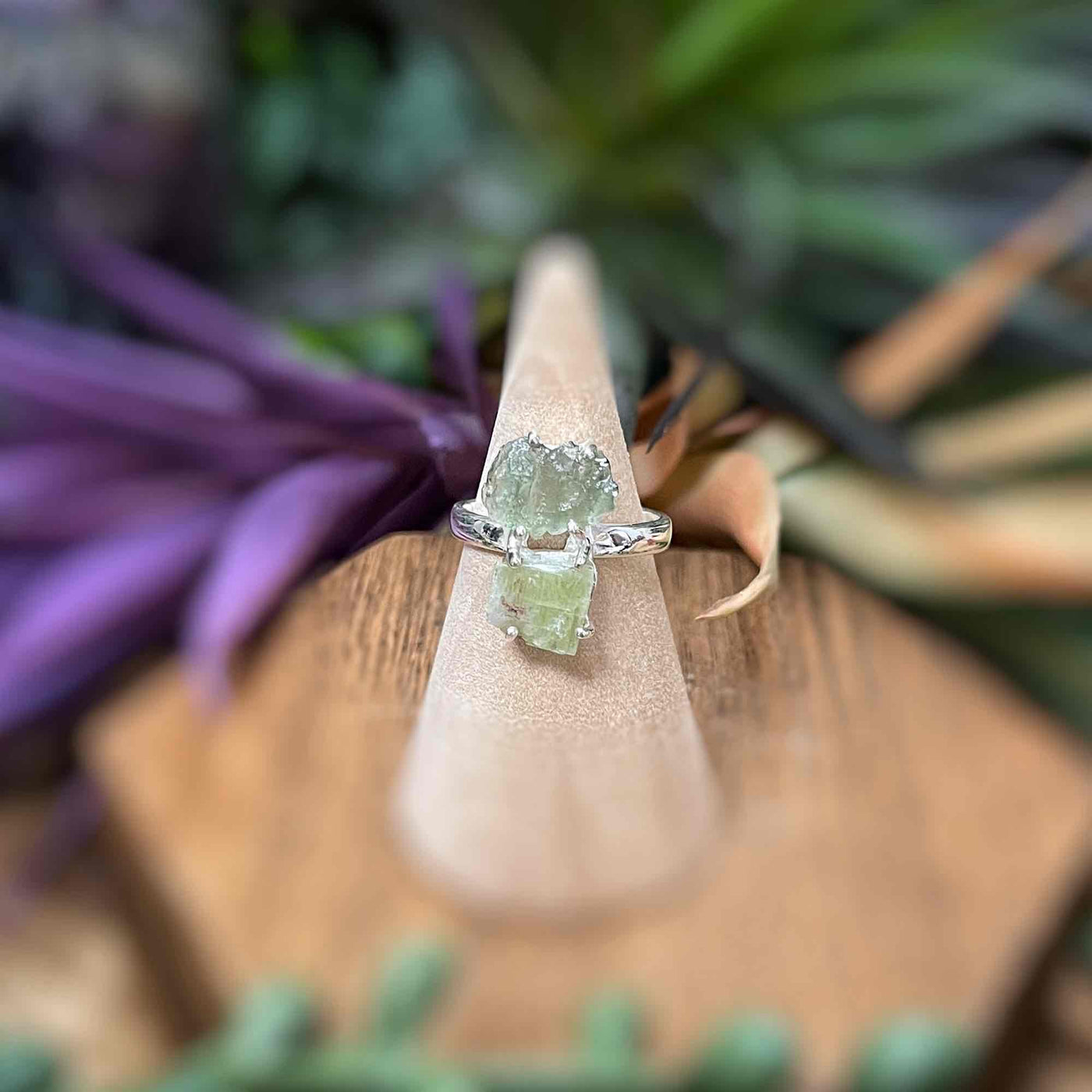 Moldavite + Green Kyanite - Sterling Silver Ring