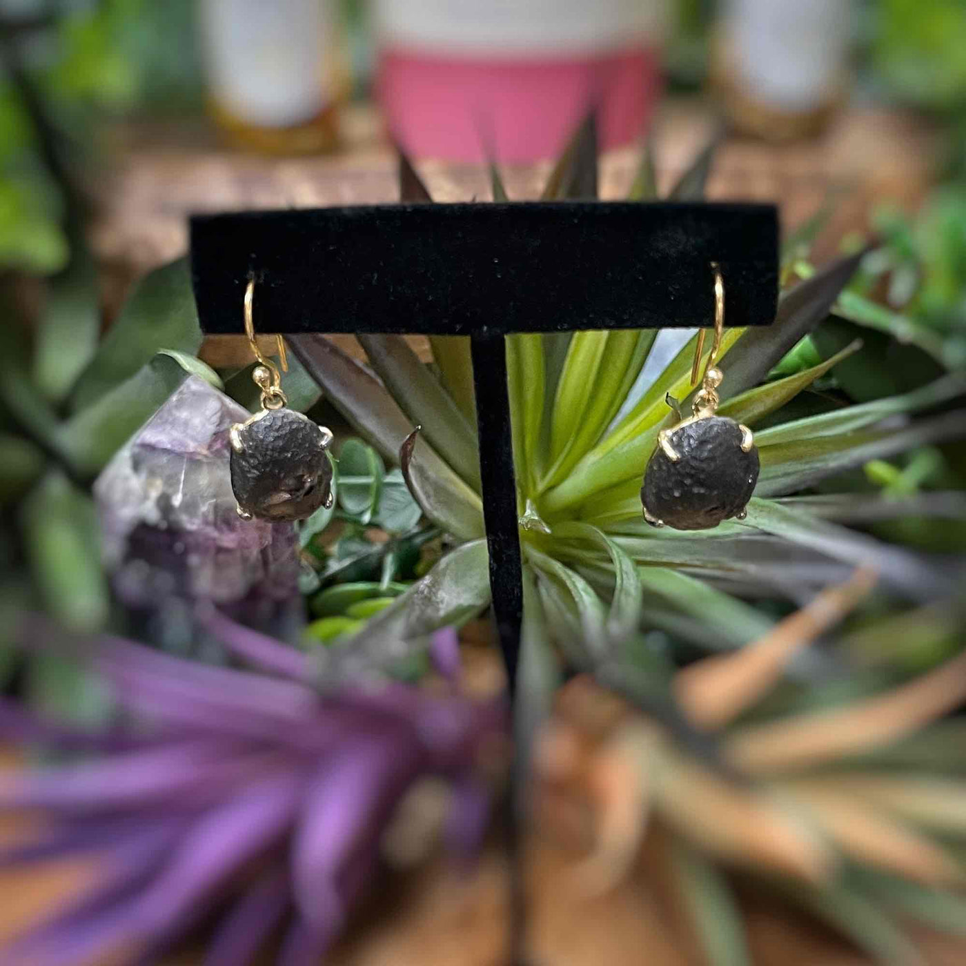 Saffordite Tektite - Gold Plated Sterling Silver Earrings